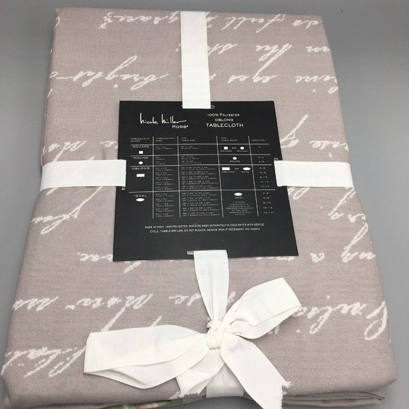 Nicole Miller Sunflower Script Fall Tablecloth Aqua White Gray 60x120 Fabric - Picture 9 of 11